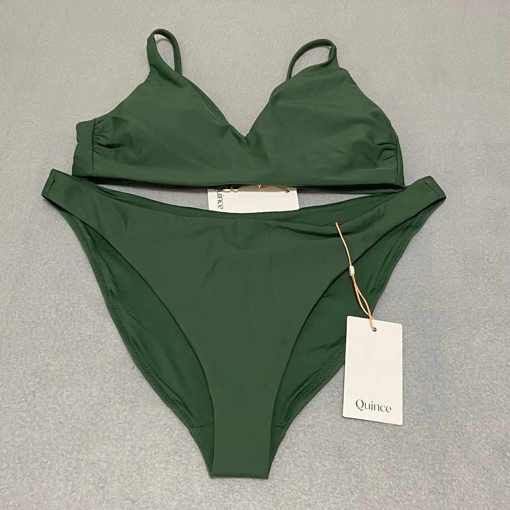 Quince Forest Green Bikini Set Medium Top Large Bottom High Waisted Sustainable